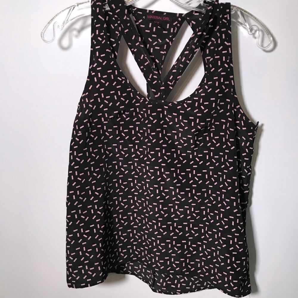 Material girl black tank with pink pattern size‎ XS lightweight. Summer